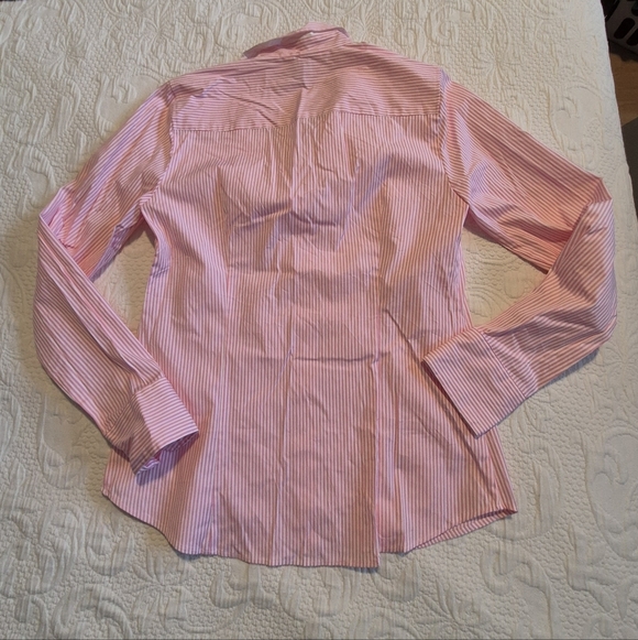 J. Crew women's Medium pink and white stripe long sleeve blouse semi fitted NEW - Picture 5 of 6